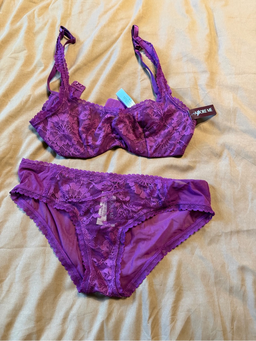 Adore Me Plum Lace Underwire Bra & Bikini Set